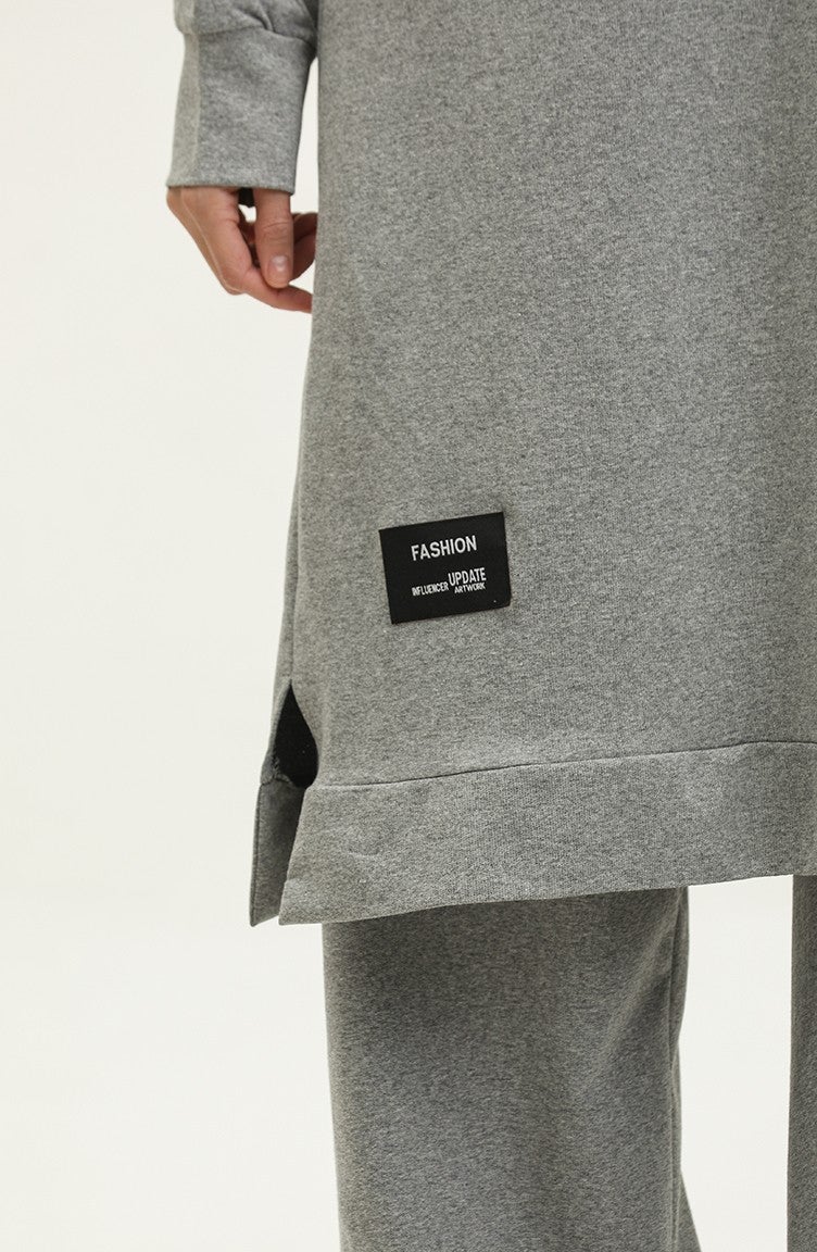 Sefa Merve Double Thread Slit Sports Tunic Trousers Double Suit 0293-01 Gray - Image 4