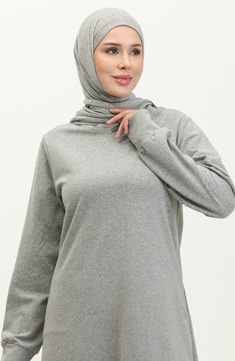 Sefa Merve Double Thread Slit Sports Tunic Trousers Double Suit 0293-01 Gray - Image 3