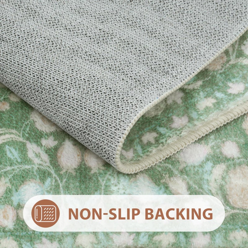 Uphome Green Bathroom Rug Distressed Boho Bathroom Mat Soft Plush Machine Washable Bath Mat Non-Slip Vintage Floral Small Bath Rug for Sink Tub Toilet, 18x26 inch - Image 3