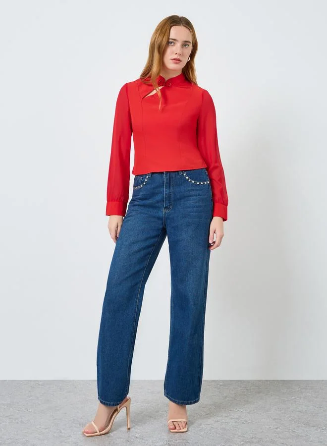 Take Two Women Red Long Sleeve Fitted Top