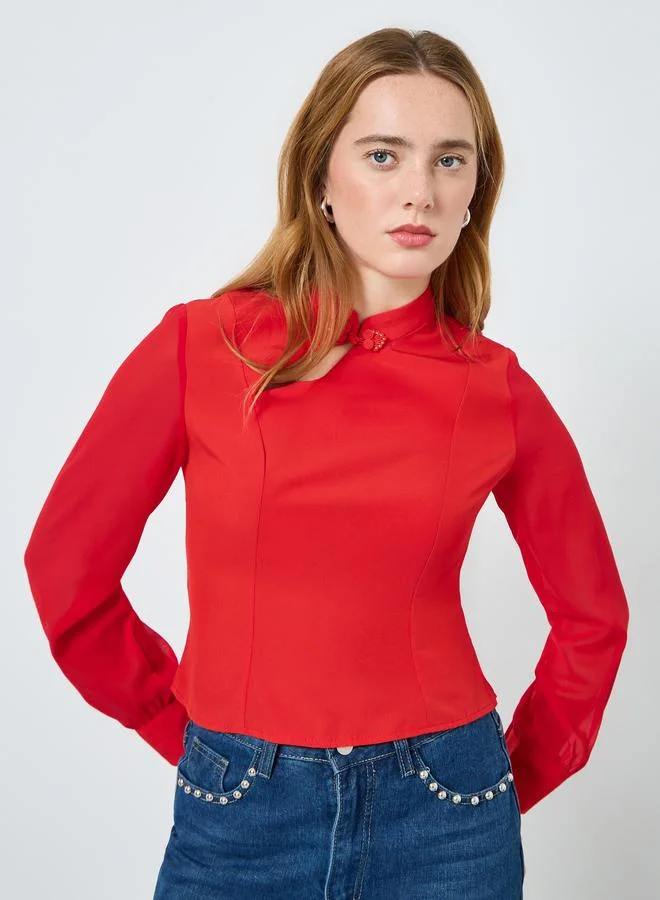 Take Two Women Red Long Sleeve Fitted Top