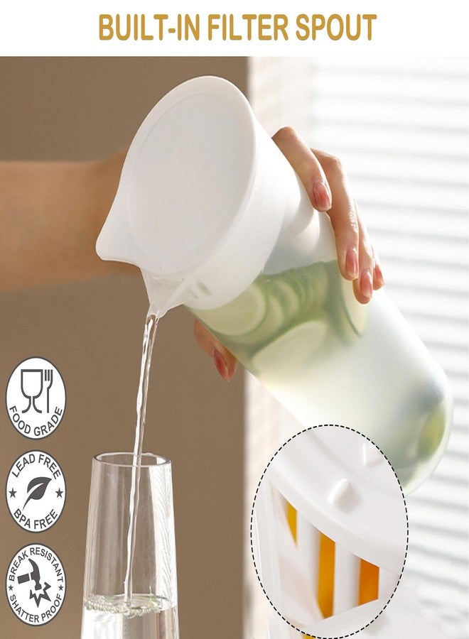 Iensen Clear Plastic Water Carafe with Lid, 34 OZ Round Base Pitcher for Iced Tea, Juice, Milk, Lemonade, and Other Beverages - Image 4