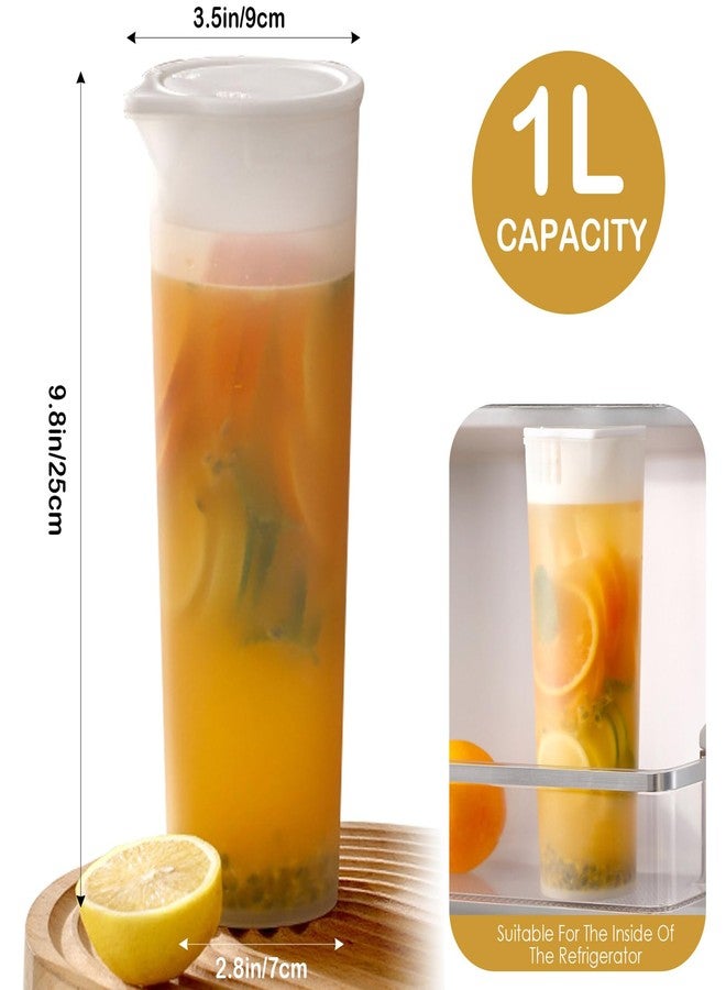 Iensen Clear Plastic Water Carafe with Lid, 34 OZ Round Base Pitcher for Iced Tea, Juice, Milk, Lemonade, and Other Beverages - Image 2