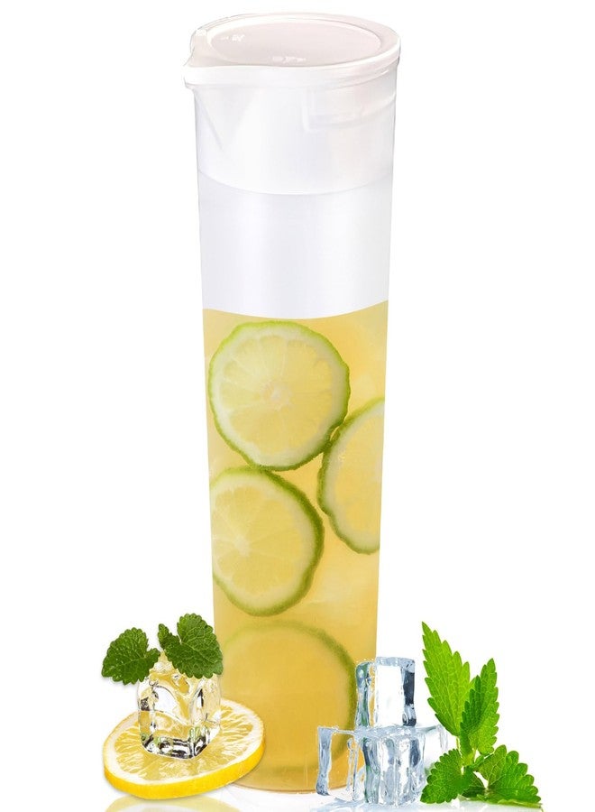 Iensen Clear Plastic Water Carafe with Lid, 34 OZ Round Base Pitcher for Iced Tea, Juice, Milk, Lemonade, and Other Beverages - Image 1