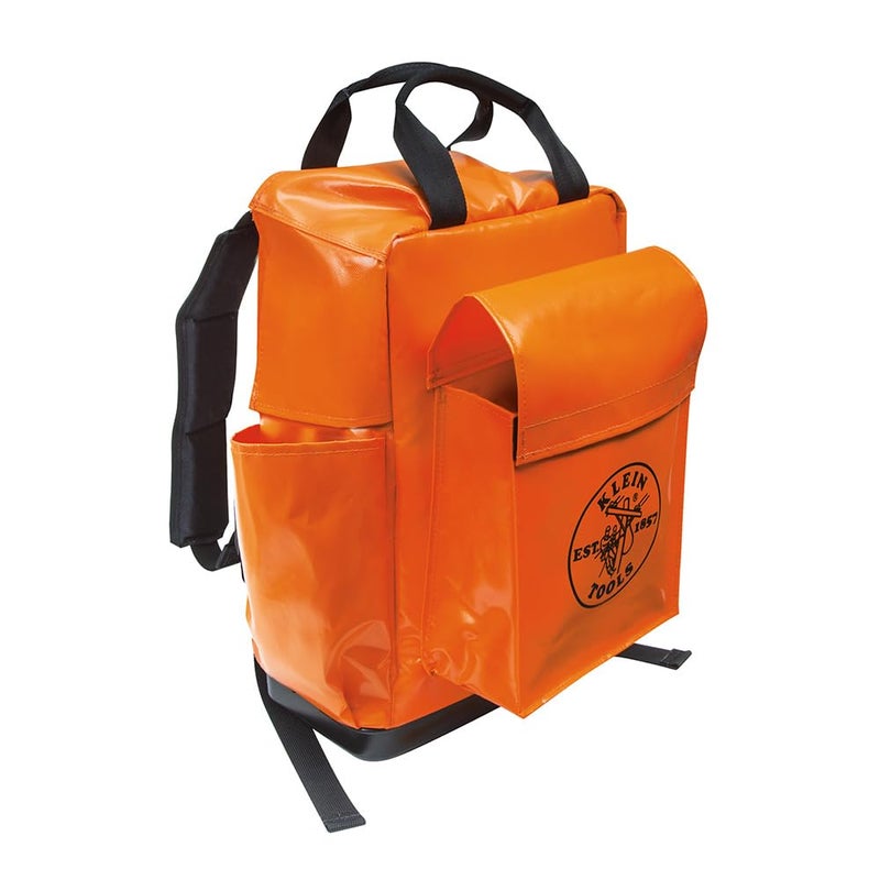 Klein Tools 5185ORA Tool Bag Backpack Made in USA Lineman Backpack Adjustable Padded Shoulder Straps DoubleStitched Bottom with Drain Holes Orange
