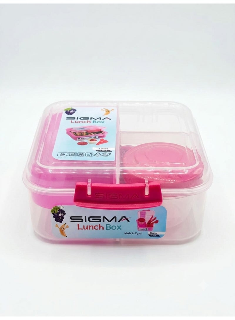 SIGMA Multi-Compartment Kids & Adults Lunch Box (1.25L) with Cutlery Set & Sauce Container –Light  Red - Image 1