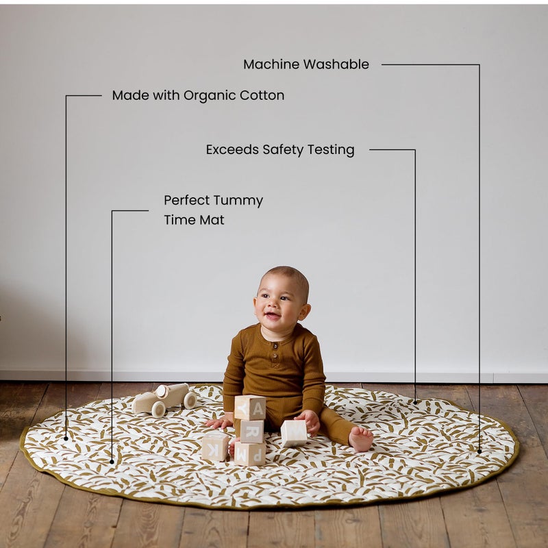 Toddlekind 100% Organic Cotton 48" Reversible Quilted Luxe Play Mat for Babies/Toddlers, Multifunctional, Sand Castle (Ochre/Gold) - Image 4