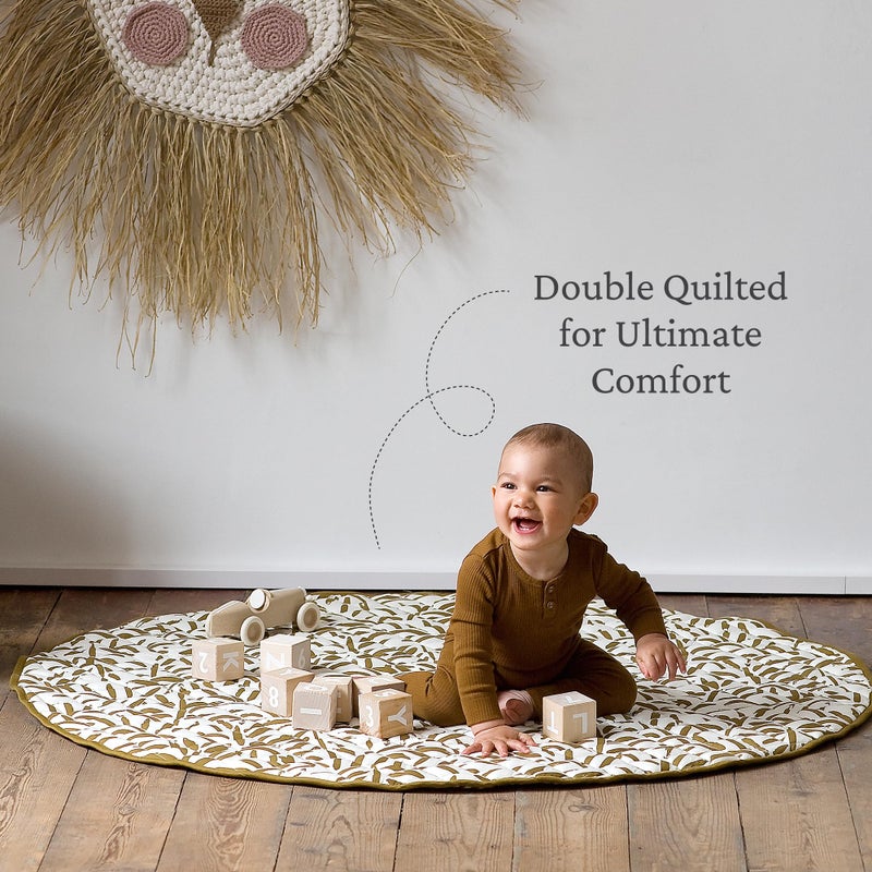 Toddlekind 100% Organic Cotton 48" Reversible Quilted Luxe Play Mat for Babies/Toddlers, Multifunctional, Sand Castle (Ochre/Gold) - Image 2