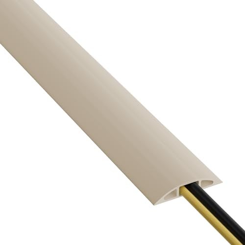 D-Line 6ft Floor Cord Cover, Cable Protector, Hide Extension Cords, Protect Cords, Prevent Cable Trips, Heavy Duty Cord Hider - Cable Cavity = 0.63" (W) x 0.31" (H) - Beige - Image 1