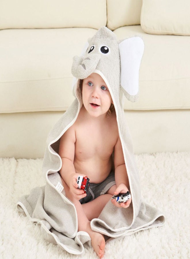 منشفة حمام قطنية بغطاء رأس على شكل فيل لطيف للأطفال الصغار ناعمة وماصة 90 * 90 سم / 35 * 35 بوصة - Image 5