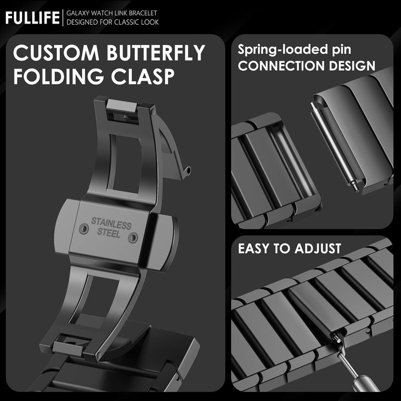 FULLIFE 24mm Wide Metal Bands Compatible with Samsung Galaxy Watch Ultra Bands 47mm Accessories for Men Women, Stainless Steel Link Folding Clasp No Gap Strap for Galaxy Watch 7 Ultra - Image 5