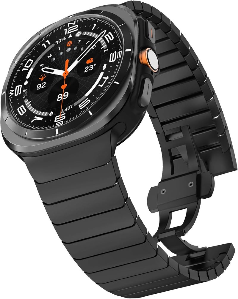 FULLIFE 24mm Wide Metal Bands Compatible with Samsung Galaxy Watch Ultra Bands 47mm Accessories for Men Women, Stainless Steel Link Folding Clasp No Gap Strap for Galaxy Watch 7 Ultra - Image 1