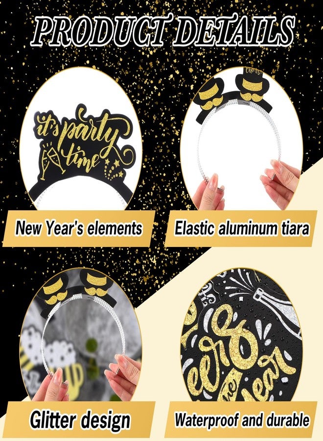Daifunli 24 Pcs Happy New Year Headband 2026 New Year Eve Party Supplies Favor Bulk Gold Silver Black Booth Props Decoration (Classic Style) - Image 2