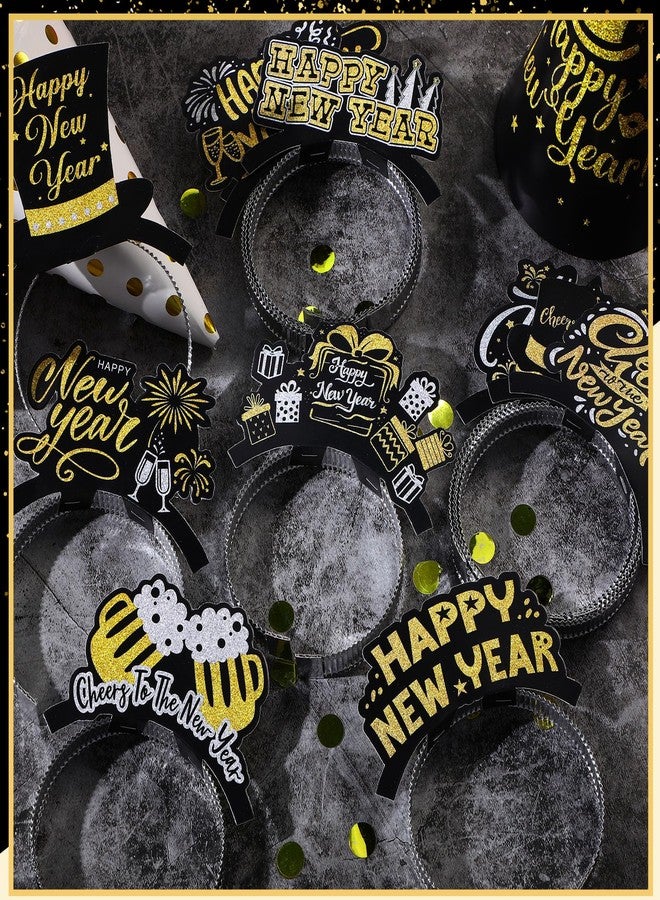 Daifunli 24 Pcs Happy New Year Headband 2026 New Year Eve Party Supplies Favor Bulk Gold Silver Black Booth Props Decoration (Classic Style) - Image 3