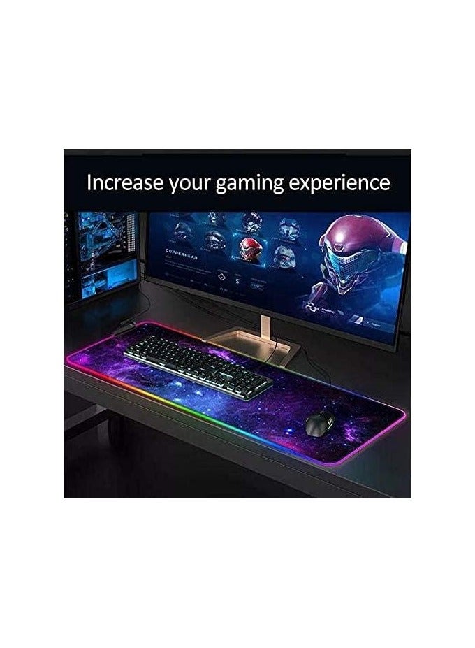 لوحة ماوس ألعاب RGB مقاس 80x30 سم للوحة المفاتيح والماوس، حواف مخيطة ممتدة - 12 وضع إضاءة - كابل مجدول - مقاوم للماء - قاعدة مطاطية مضادة للانزلاق  - Image 3