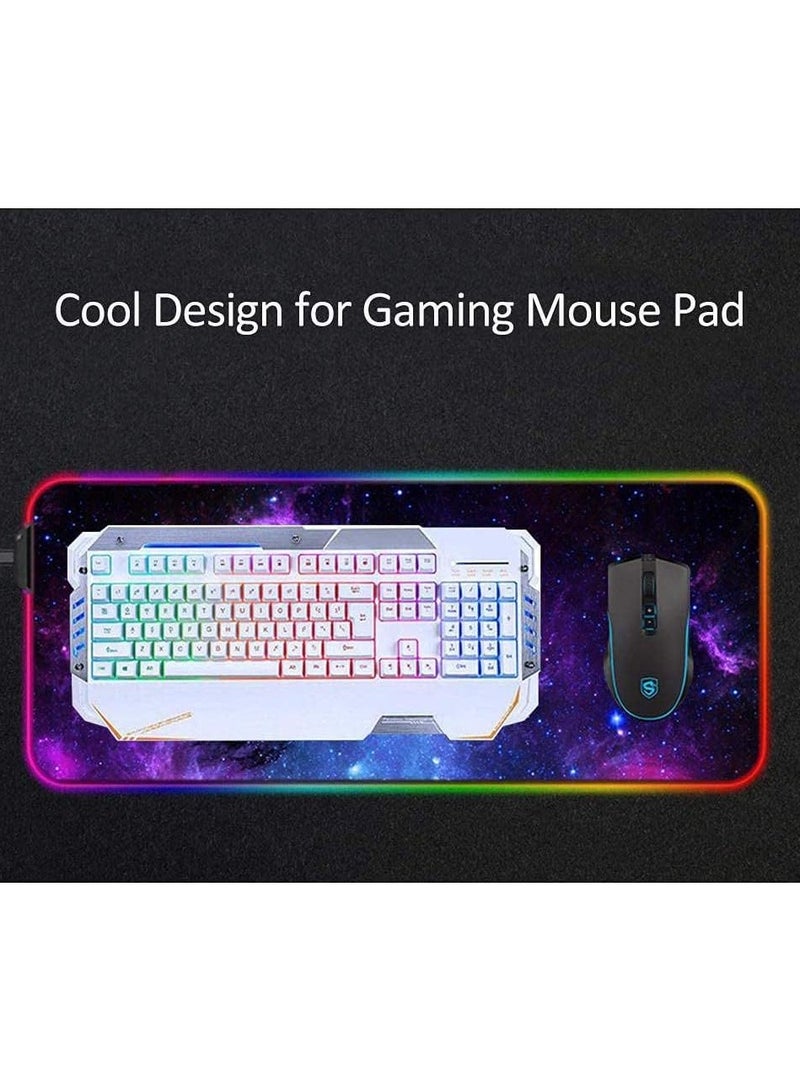 لوحة ماوس ألعاب RGB مقاس 80x30 سم للوحة المفاتيح والماوس، حواف مخيطة ممتدة - 12 وضع إضاءة - كابل مجدول - مقاوم للماء - قاعدة مطاطية مضادة للانزلاق  - Image 2