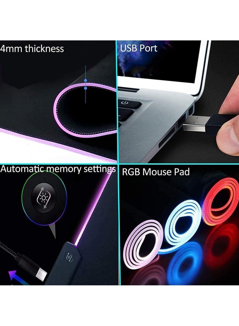 لوحة ماوس ألعاب RGB مقاس 80x30 سم للوحة المفاتيح والماوس، حواف مخيطة ممتدة - 12 وضع إضاءة - كابل مجدول - مقاوم للماء - قاعدة مطاطية مضادة للانزلاق  - Image 4