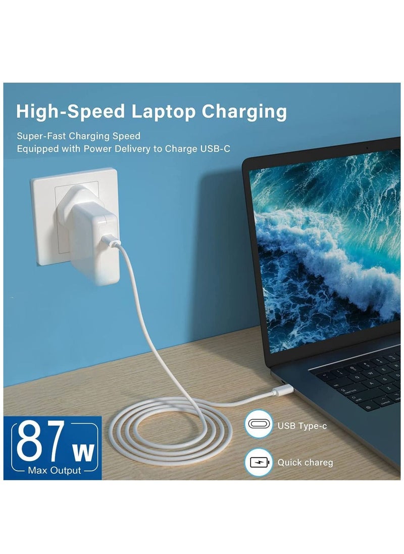ماركة غير محددة - شاحن جداري سريع USB-C بقوة 87 وات متوافق مع MacBook Pro 16 15 14 13 بوصة و MacBook Air 13 بوصة وأجهزة الهاتف الذكية والكمبيوتر المحمول والأجهزة اللوحية. يشمل كابل شاحن Type C إلى USB-C. - Image 1