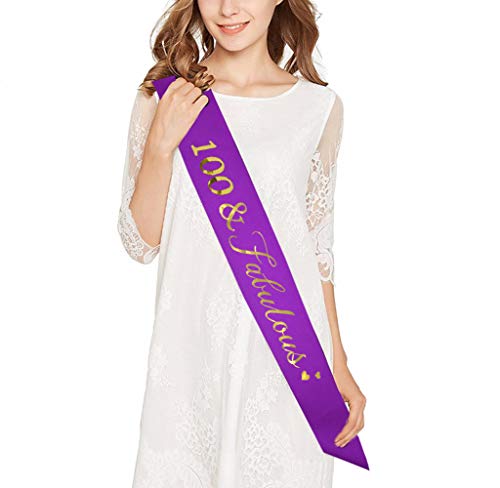 Mayin 100th Brithday Purple Tiara and Sash, Glitter Satin Sash and Crystal Rhinestone Birthday Crown for Happy 100th Birthday Party Supplies Favors Celebration 100th Surprise Party Gifts Cake Topper - Image 2