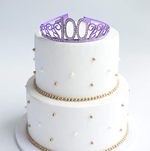 Mayin 100th Brithday Purple Tiara and Sash, Glitter Satin Sash and Crystal Rhinestone Birthday Crown for Happy 100th Birthday Party Supplies Favors Celebration 100th Surprise Party Gifts Cake Topper - Image 3