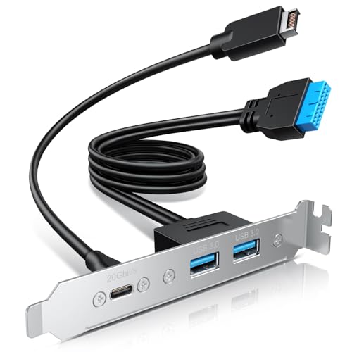 GRAUGEAR 20Gbps USB3.2 Gen2x2 USB-C Front Panel Adapter, Motherboard Header Extension Cable, USB-C and USB to USB3.2 Type-E Key-A 20-Pin and 19-Pin USB3.0 Connectors with PCIe Bracket[G-AD-ETC2A-20G] - Image 1