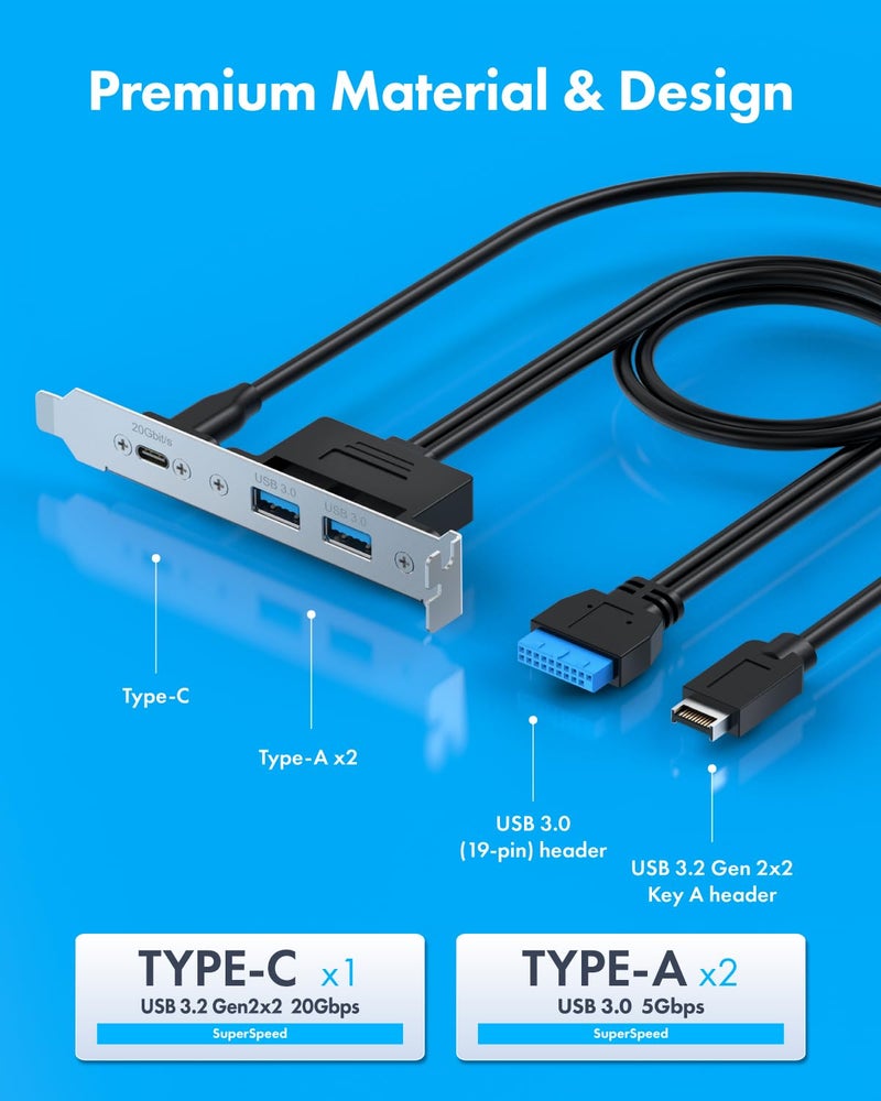 GRAUGEAR 20Gbps USB3.2 Gen2x2 USB-C Front Panel Adapter, Motherboard Header Extension Cable, USB-C and USB to USB3.2 Type-E Key-A 20-Pin and 19-Pin USB3.0 Connectors with PCIe Bracket[G-AD-ETC2A-20G] - Image 4