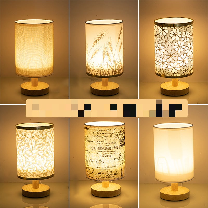 مصباح طاولة نورديك من الخيزران مع غطاء قماش، LED عبر USB - Image 1