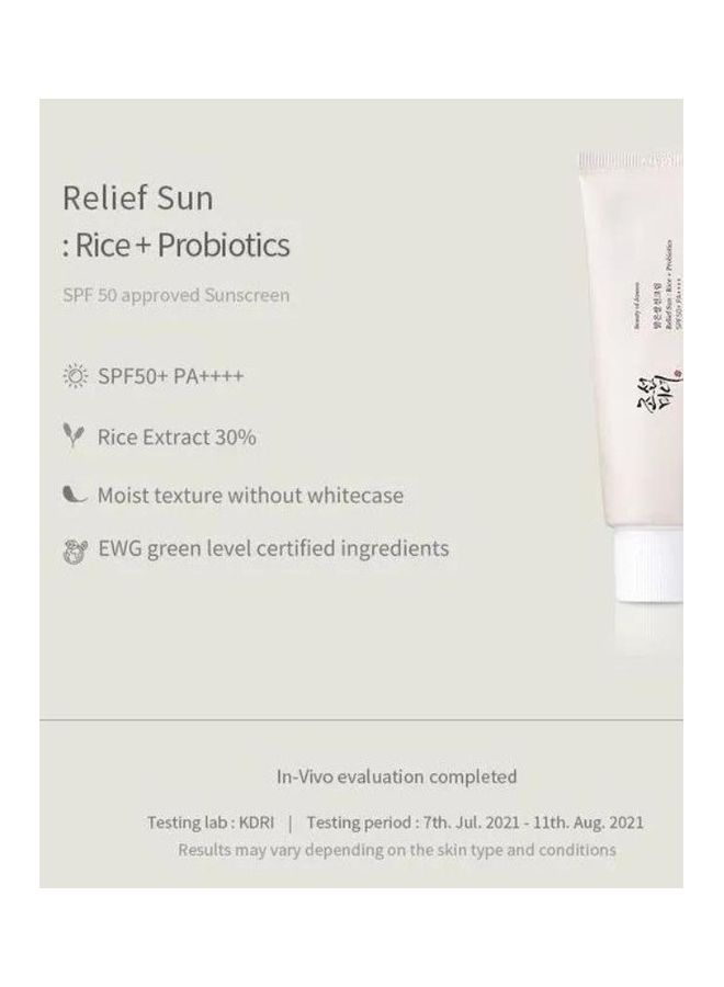 Beauty of Joseon Relief Sun: Rice + Probiotics Sunscreen SPF50+ PA++++ 100ml - Image 3