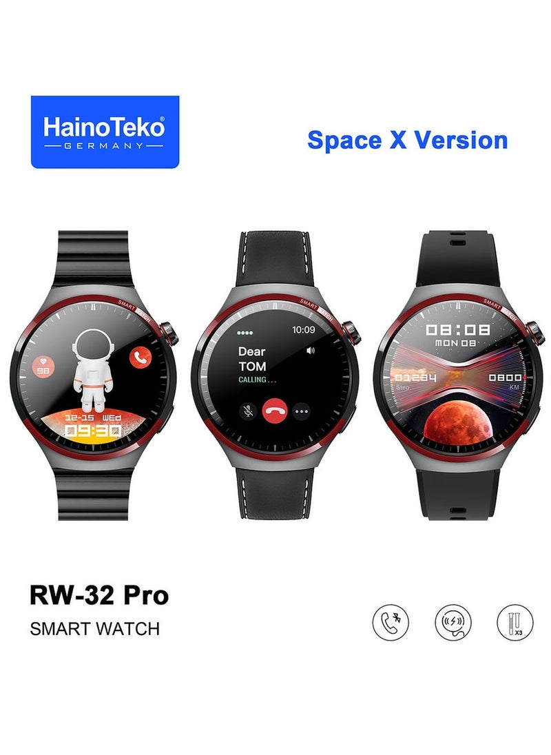 Haino Teko Haino Teko Germany RW32 Pro Space X Version Round Shape Curved Display Smart Watch With 3 Pair Straps and Wreless Charger Designed For Mens and Boys Black  - Image 1
