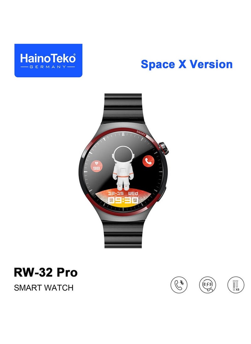 Haino Teko Haino Teko Germany RW32 Pro Space X Version Round Shape Curved Display Smart Watch With 3 Pair Straps and Wreless Charger Designed For Mens and Boys Black  - Image 4