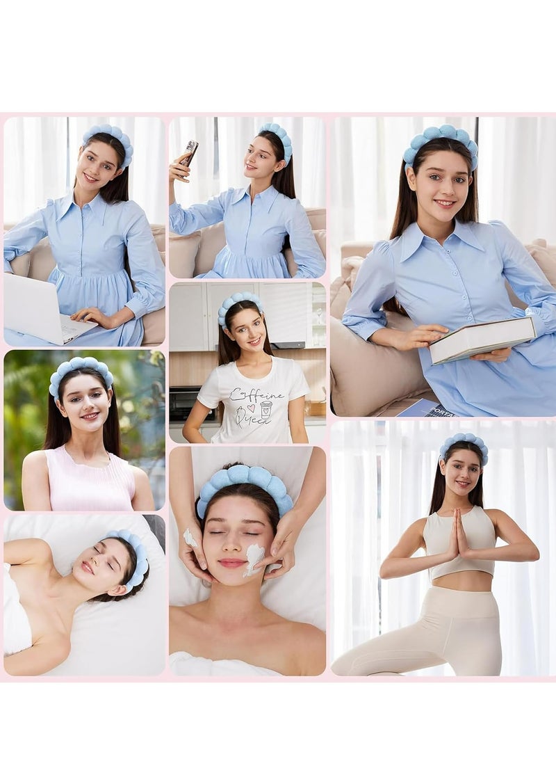 Loquat 4 Pcs Spa Headband  Wristband Set for Women, Face Washing  Skincare, Blue Gift Set - Image 4