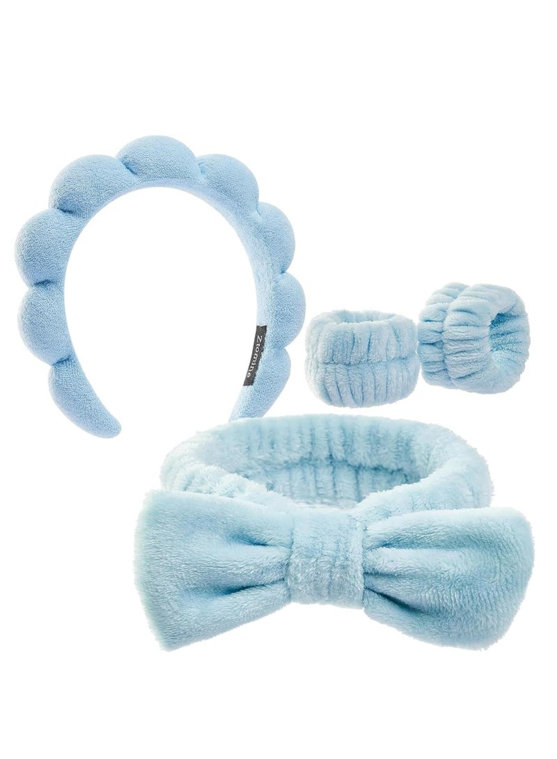 Loquat 4 Pcs Spa Headband  Wristband Set for Women, Face Washing  Skincare, Blue Gift Set - Image 1