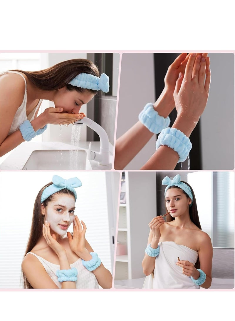 Loquat 4 Pcs Spa Headband  Wristband Set for Women, Face Washing  Skincare, Blue Gift Set - Image 3
