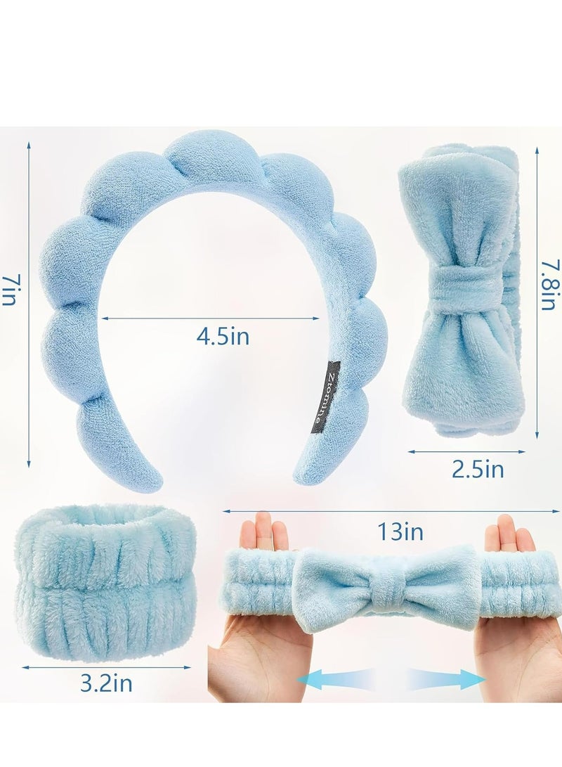 Loquat 4 Pcs Spa Headband  Wristband Set for Women, Face Washing  Skincare, Blue Gift Set - Image 2