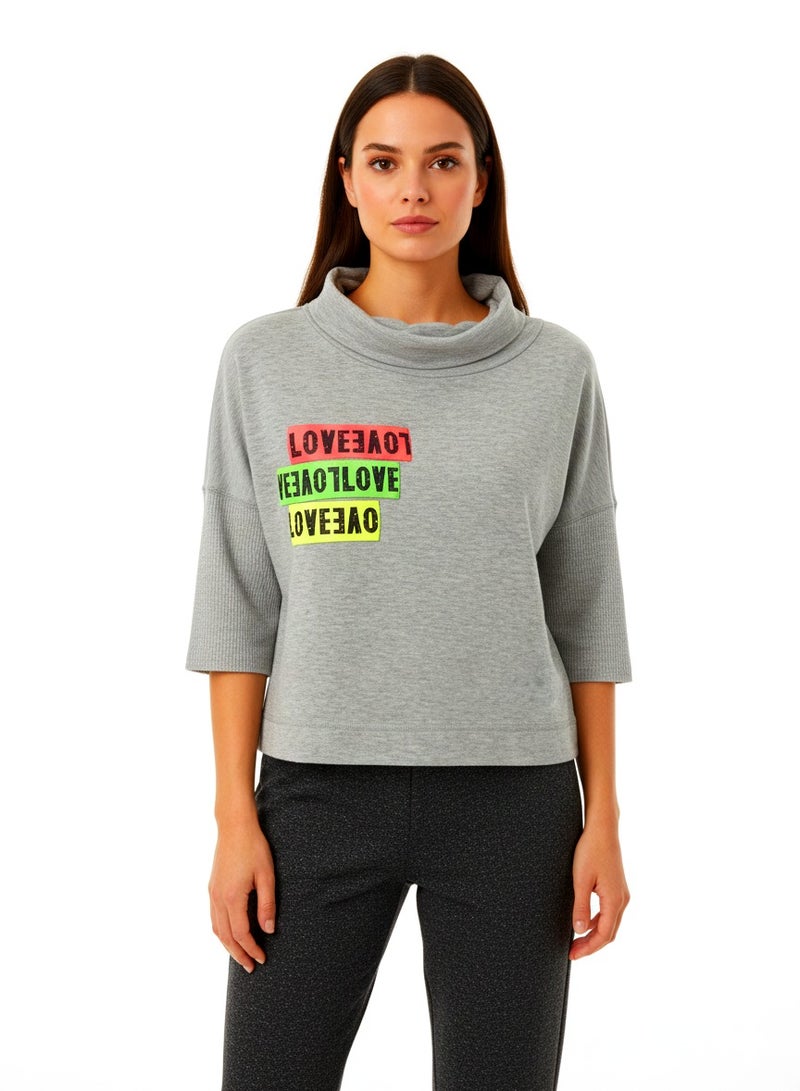 Women loose grey top sweatshirt with neon love bands - Image 1