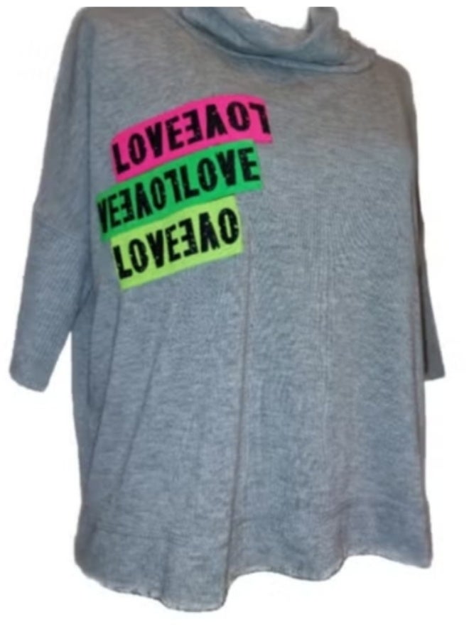 Women loose grey top sweatshirt with neon love bands - Image 2