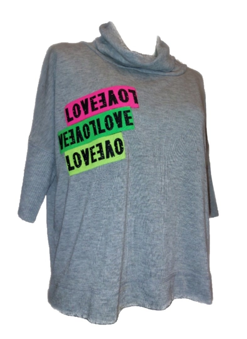 Generic - Women loose grey top sweatshirt with neon love bands - Image 1