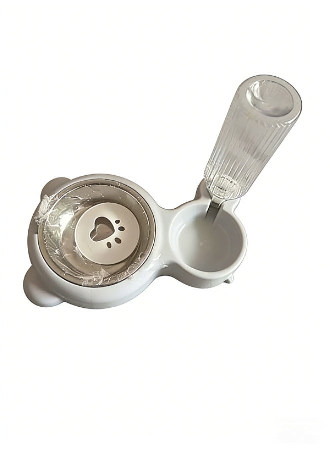 Automatic Double Pet Bowl Grey/White  The diameter of the food bowl is 130 millimeters