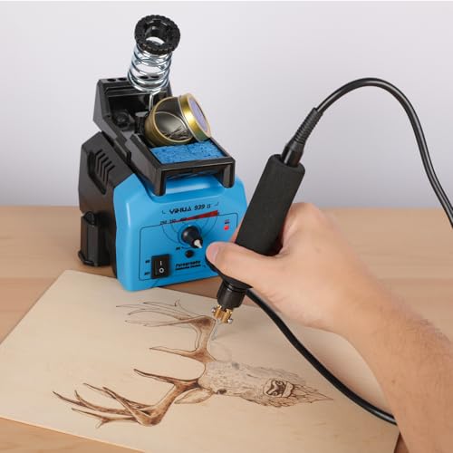 YIHUA 939-II Wood Burning Kit Station Pyrography Pen 250~750℃/482~1382℉ Temperature Adjustable with 20 Wire Nibs, 1 Stable Pen Holder, 2 Stencils, 2 Scrap Wood, 1 S/S Tweezers, and 1 Pliers (Blue) - Image 5