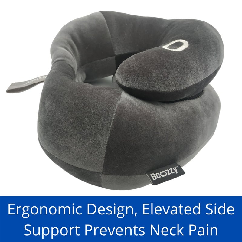 BCOZZY Flat Back Travel Neck Pillow â€“ Patented Neck Pain Relief & Support for Head, Neck, and Chin. Ideal for Airplanes, Long Flights, Car Rides. Adjustable, Washable, with Carry Bag. Large, Navy - Image 4