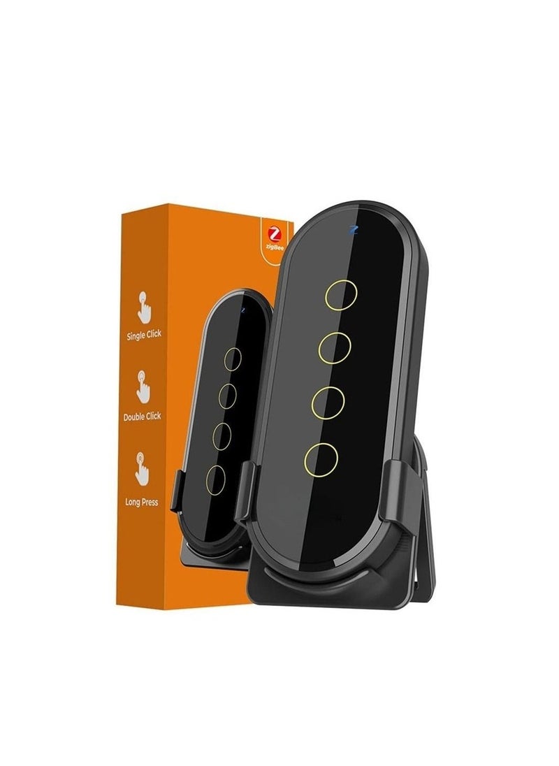 ZigBee Remote, Tuya Smart Remote, WiFi Smart Wall Light Switch, No Wires Required ZigBee Remote Switch with Glass Panel, 4 Gang Smart Switch Black, Work with Tuya APP - Image 1