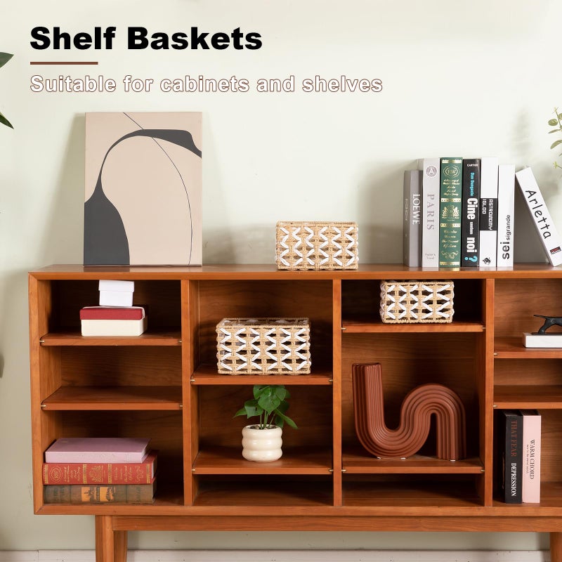 OIAHOMY Storage Baskets Paper Rope Shelf Baskets, Handwoven Small Wicker Bins for Home, Set of 3-Yellow & White - Image 2