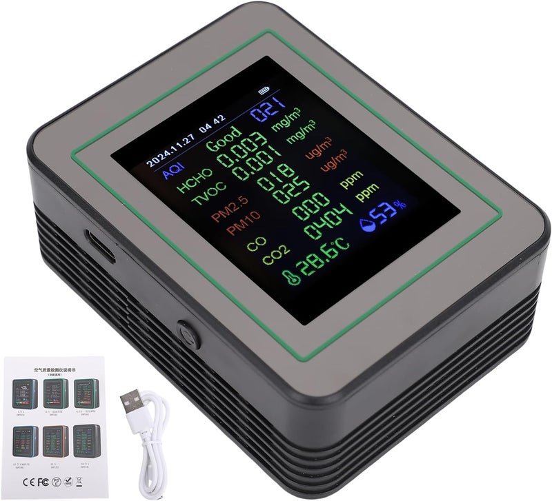 Air Quality Monitor 12-in-1 HighDefinition Detector for Indoor Use with Color Screen for Bedroom, Office, Portable Sensor (MT14 Black 12-in-1) - Image 5