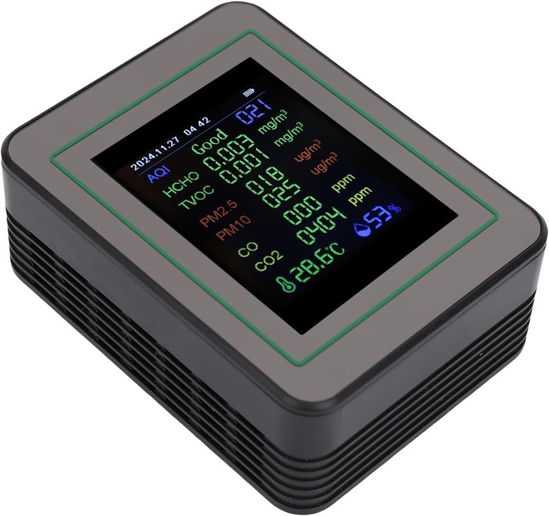 Air Quality Monitor 12-in-1 HighDefinition Detector for Indoor Use with Color Screen for Bedroom, Office, Portable Sensor (MT14 Black 12-in-1) - Image 1