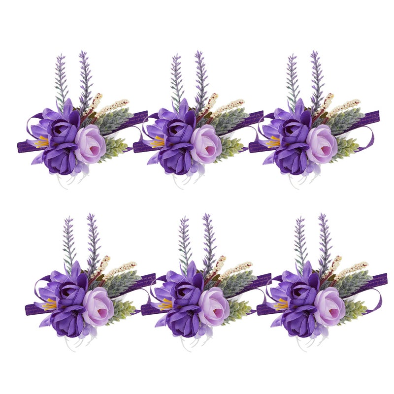 Meldel Lavender Purple Lrist Corsages مجموعة من 6 strage معصم لحفل الزفاف والدة العروس والعريس الحرير الاصطناعي وردة حفلة موسيقية زهور الزفاف زهرة الزهرة