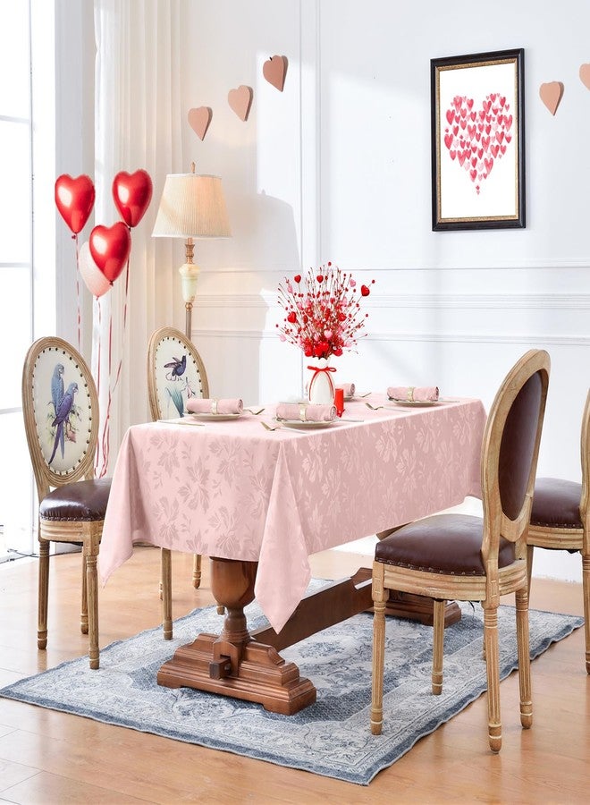 Romanstile Valentine Jacquard Rectangle Tablecloth - Waterproof Damask Floral Pattern Decorative Table Cloths Heavy Weight Fabric Table Covers for Dinner/Parties/Outdoor - 60 x 120 Inch, Pink - Image 2