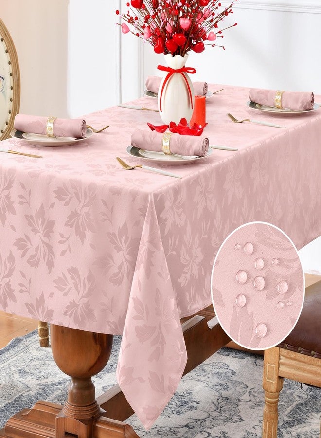 Romanstile Valentine Jacquard Rectangle Tablecloth - Waterproof Damask Floral Pattern Decorative Table Cloths Heavy Weight Fabric Table Covers for Dinner/Parties/Outdoor - 60 x 120 Inch, Pink - Image 1