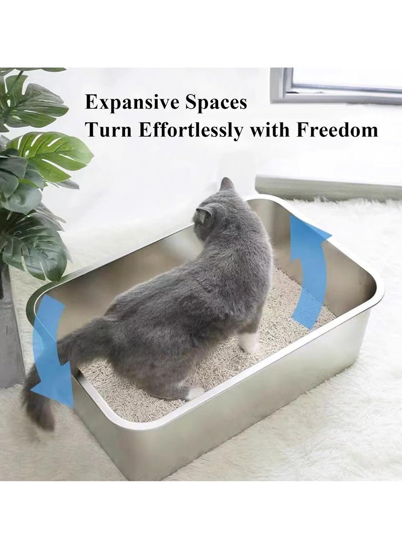 نورة صندوق فضلات القطط من الفولاذ المقاوم للصدأ - صينية فضلات أكوتسُن الكبيرة المعدنية للقطط والأرانب (60سم طول × 40سم عرض × 15سم ارتفاع) - Image 2