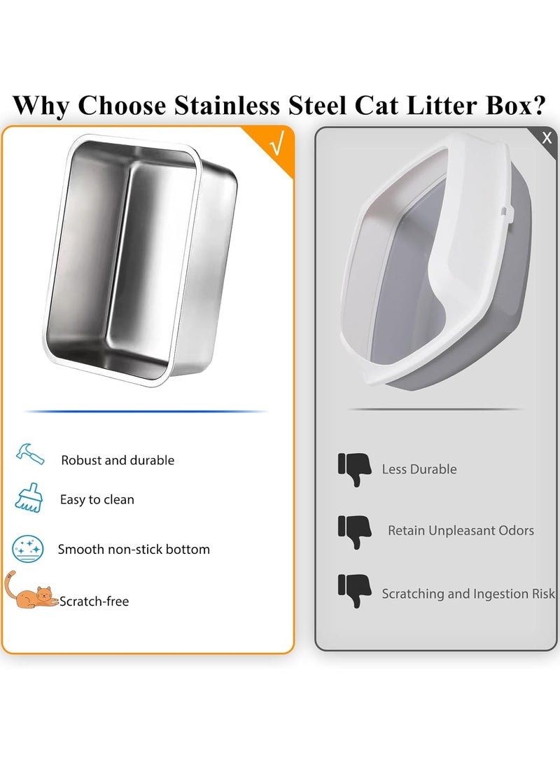 نورة صندوق فضلات القطط من الفولاذ المقاوم للصدأ - صينية فضلات أكوتسُن الكبيرة المعدنية للقطط والأرانب (60سم طول × 40سم عرض × 15سم ارتفاع) - Image 3