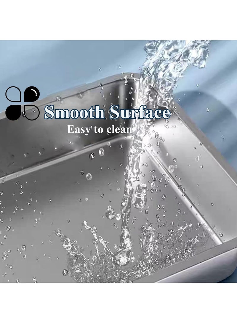 نورة صندوق فضلات القطط من الفولاذ المقاوم للصدأ - صينية فضلات أكوتسُن الكبيرة المعدنية للقطط والأرانب (60سم طول × 40سم عرض × 15سم ارتفاع) - Image 5